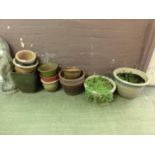 A collection of glazed garden pots