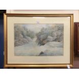 A framed and glazed watercolour of choppy river scene signed Adams 1887