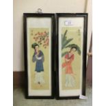 Two framed and glazed Japanese silk paintings of lady and gentleman