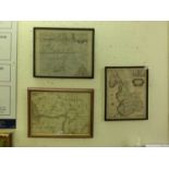 Three framed and glazed maps to include Cambridgeshire, Lancaster, etc