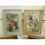 A pair of possible watercolours of flowers initialled S M S