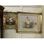 Two ornate gilt framed oil paintings of still life