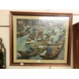 +VAT A framed and glazed oil on canvas of oriental river scene