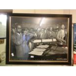 A framed and glazed photographic print of Dizzy Gillespie and his band