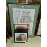 A collection of framed and glazed prints to include a photographic countryside, Greg Wardle etc.