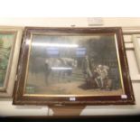 An ornate framed and glazed 19th century print of figures and horse