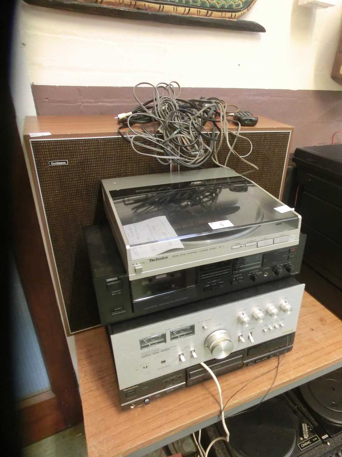 Stereo equipment to include Technics turntable, Yamaha cassette deck, Amstrad stereo amplifier,