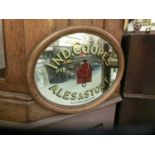 An oak framed pub mirrorNo apparent damage. Measures 51cm tall and 43cm wide (Measured end to end at