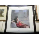 A framed double mounted limited edition print titled 'Watching' signed Caroline Richardson