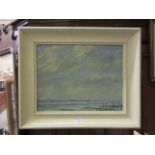 A framed oil on board of sailing vessels under cloudy sky signed Whitwell