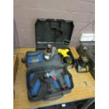 A cased De Walt DW907 drill with two batteries together with a cased Bosch GSR10.4 lithium drill