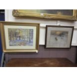 A framed and glazed possible watercolour of rabbit signed bottom right, together with a framed and