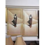A pair of framed prints of cuddling couple after Casaro