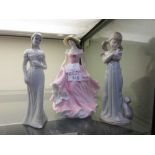 Three ceramic figurines consisting of a Royal Doulton figurine 'Kate' HN4233, a Lladro figurine of a