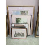 A collection of framed and glazed prints to include buildings, etc