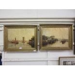 Two gilt framed oleographs of lake scenes