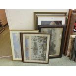Framed and glazed prints to include san Marlo, Demerara, cathedral interior and chair