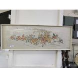 A framed and glazed print of oriental horses galloping scene