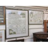 Two framed and glazed maps of Warwickshire after Saxton and Kitchen