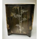 CHINESE COCKTAIL CABINET, early 20th century Chinese export, lacquer and silver metal bamboo tree