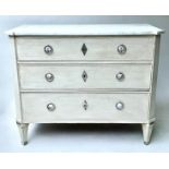 GUSTAVIAN COMMODE, early 19th century, Swedish traditionally grey painted, with three long