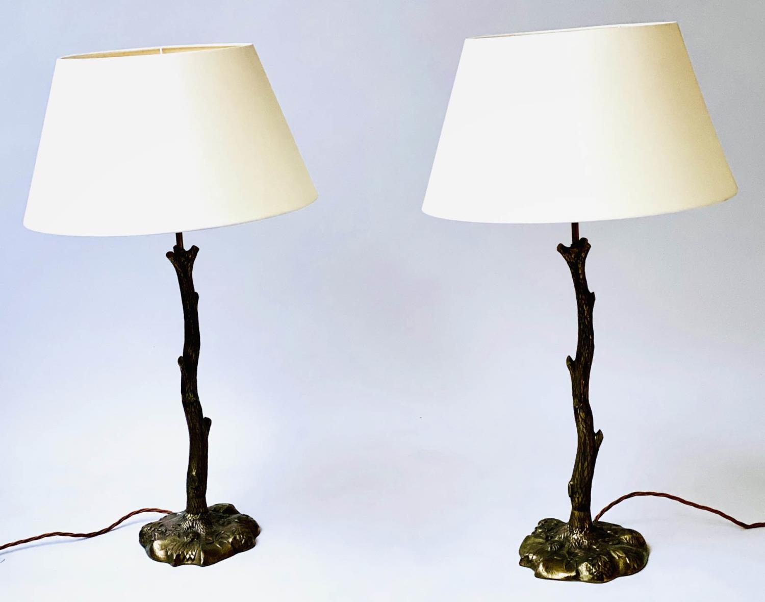 VAUGHAN TABLE LAMPS, a pair Truro twig table lamps in bronze with shades, 77cm H. (2)