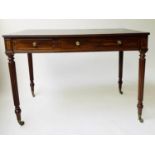 GILLOWS WRITING TABLE, 19th century, figured mahogany, adapted with tooled leather surface, three