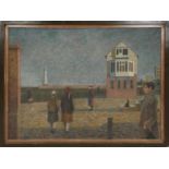 NICHOLAS SIMINGTON (British, 1930-2020) 'Figures on an Esplanade - Norfolk', oil on canvas and