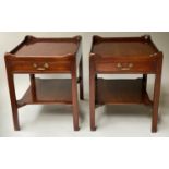 LAMP TABLES, a pair, George III design figured mahogany each with drawer and undertier, 51cm x