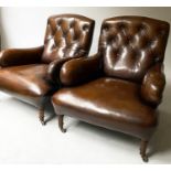 ARMCHAIRS, a pair, 82cm W, 19th century oak, in the Howard manner, with button natural leather and