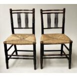 REGENCY SIDE CHAIRS, a pair, early 19th century English ash and elm with rush seats. (2)