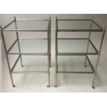 ETAGERES, 44cm x 44cm x 71cm H, by Vaughan, a pair nickel framed with three glass tiers. (2)