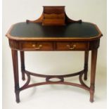 EDWARDIAN WRITING TABLE, 95cm H x 95cm x 60cm, mahogany, with tooled black leather writing