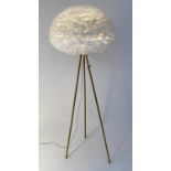 FEATHER CLOUD FLOOR LAMP, gilt metal tripod feathered shade, 168cm x 60cm x 60cm.