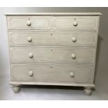VICTORIAN PAINTED CHEST, grey painted and lined with two short and three long drawers, 108cm H x