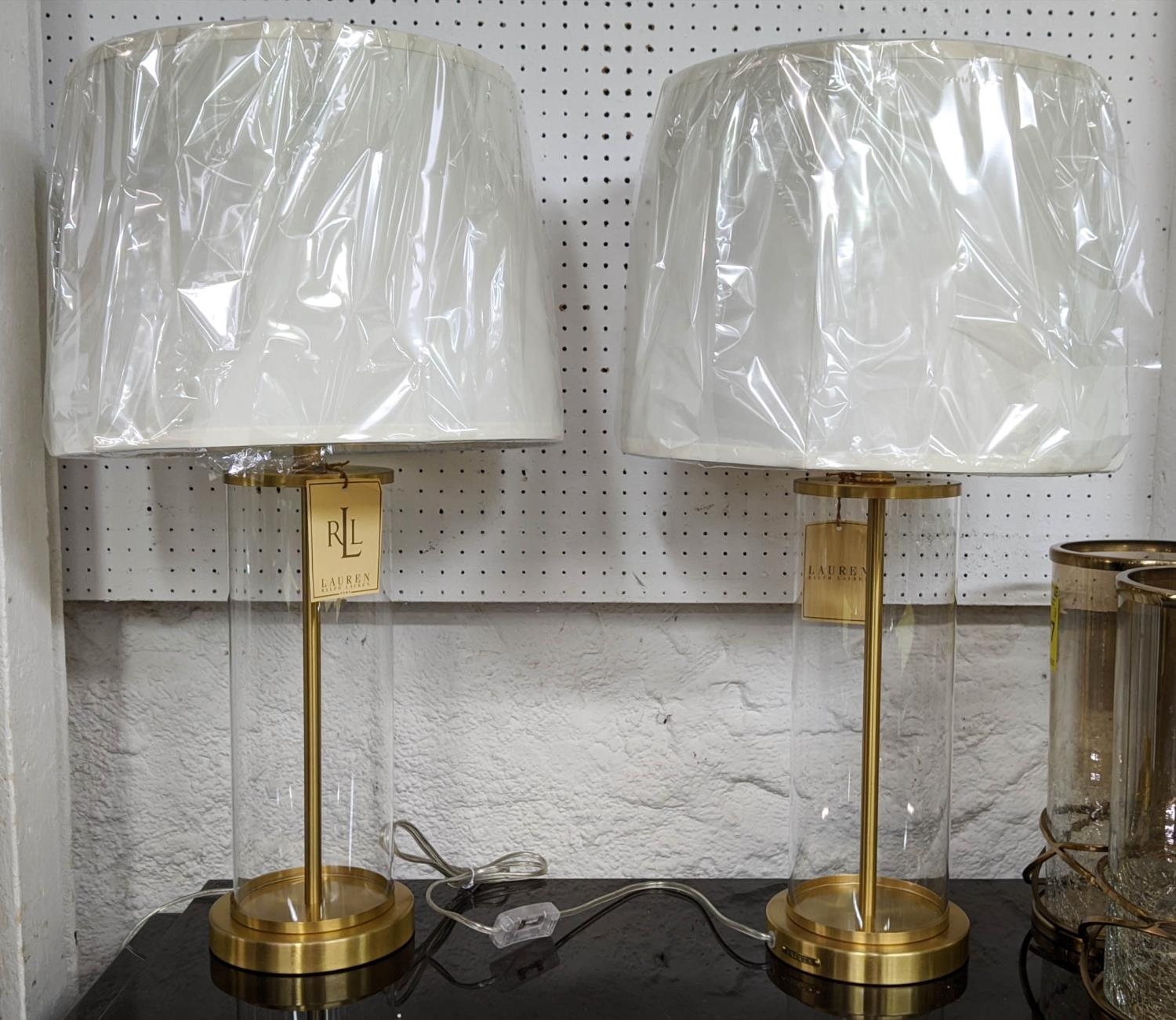 RALPH LAUREN TABLE LAMPS, a pair, 73cm H with shades. (2)