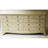 LOW CHEST, George III design grey painted with nine drawers, 152cm x 49cm x 74cm H.