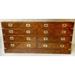 LOW CAMPAIGN STYLE CHEST, George III style walnut with nine drawers, 150cm x 71cm H x 43cm.