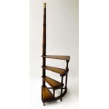 LIBRARY STEPS, George III style mahogany, with four spiral gilt tooled leather treads and pole,