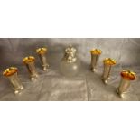 HUNTING LODGE DRINKS SET, including decanter, 20cm H, and six drinking vessels, 15cm H. (7)