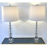TABLE LAMPS, a pair, lead crystal, with shades, 87cm H. (2)