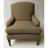 BEAUMONT & FLETCHER ARMCHAIR, 77cm W, Howard style, two tone dog tooth check, mohair tweed