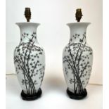 TABLE LAMPS, a pair, Chinese ceramic vase form bamboo decorated, 50cm H. (2)
