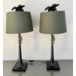 MONKEY CLIMBING THE PALM TREE TABLE LAMPS, a pair, 84cm x 36cm, with shades. (2) (slight faults)