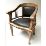 DESK CHAIR, 64cm W, Secessionist style, aged mahogany, with arched back and studded leather seat.