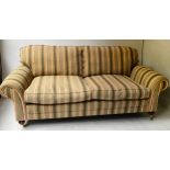 SOFA, 212cm W, traditional three seater, with scroll arms and turned supports.