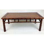 LOW TABLE, 115cm x 55cm x 45cm, Chinese padouk wood, faux bamboo, together with a matching lamp