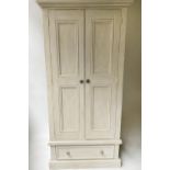 ARMOIRE, French style, grey painted, with two panelled doors enclosing hanging space above a drawer,