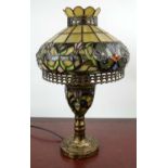 TIFFANY STYLE LAMP, early 20th century style multi coloured stained glass, 50cm H.