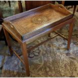TRAY ON STAND, 64cm W x 40cm D x 58cm H, rosewood, mahogany and brass inlaid.